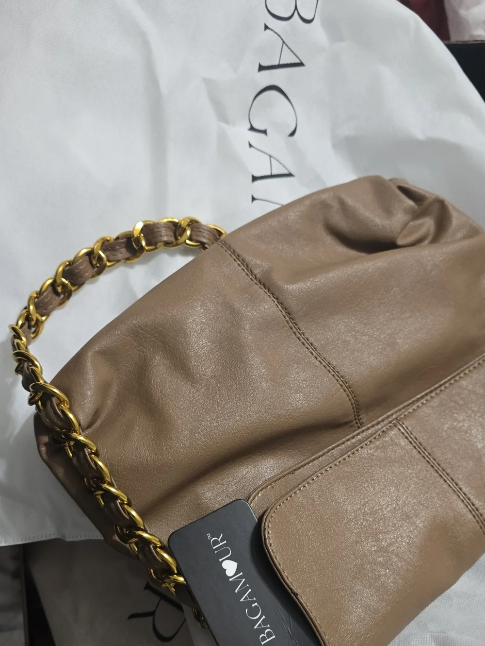 Taupe Leather Chain-Handle Women’s Shoulder Bag
